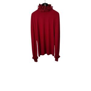 Chanel Dark Red Cashmere CC Logo Turtleneck Sweater S-M